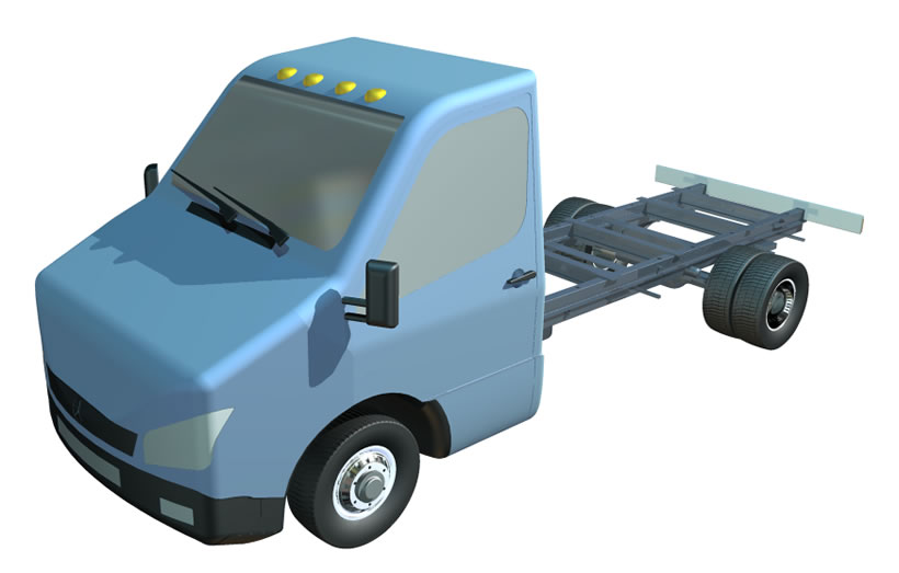 Mercedes Benz Sprinter chassis electronic model for design of attachments